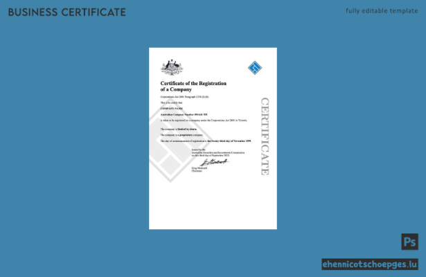 Australische Unternehmensregistrierungsurkunde (Word- und PDF-Beispiel)
